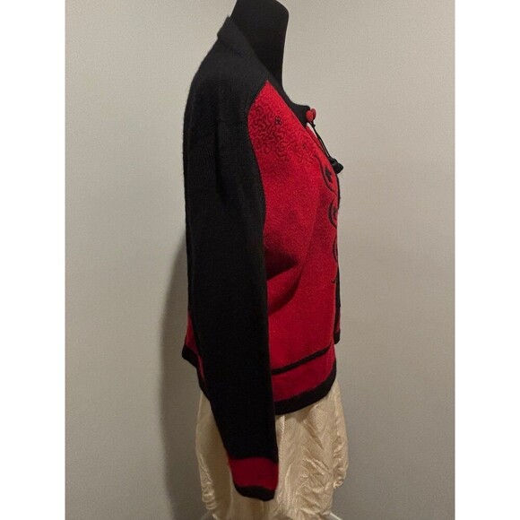 ALPACA STYLE Artesian AT Vintage Black Red Embroidered Tassel Cardigan Sweater L - Picture 2 of 7